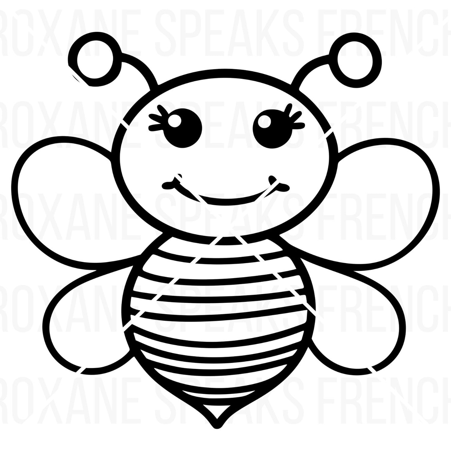 cartoon Bee SVG And Clipart with a big black outline and a friendly smile