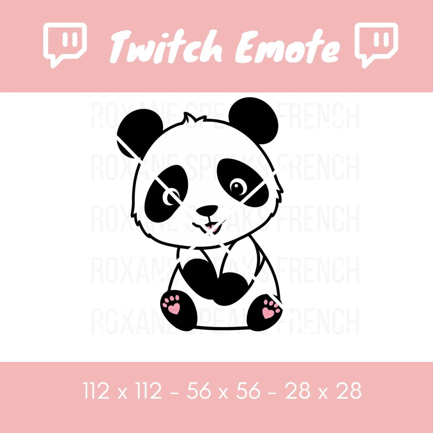 A cute panda Twitch emote featuring a kawaii-style panda sitting with heart-shaped paw pads. The panda has a sweet, friendly expression, making it perfect for wholesome and cozy chat reactions.