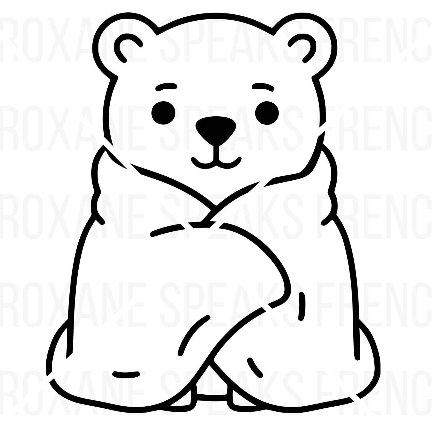 Cute polar bear wrapped in a cozy winter blanket SVG – A minimalist black-and-white polar bear clipart perfect for Cricut, Silhouette, Glowforge, and laser cutting projects. Ideal for winter crafts, vinyl decals, T-shirts, stickers, and DIY projects.