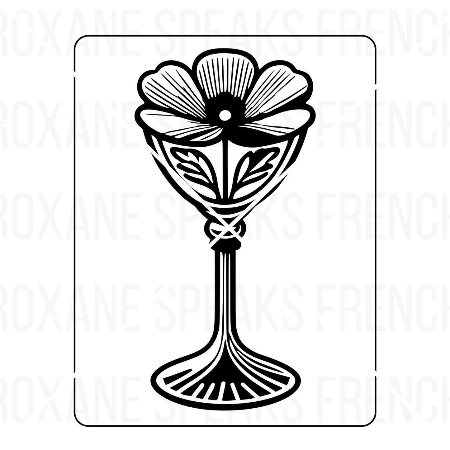Beautiful single flower in a art deco glass coloring page with bold outlines