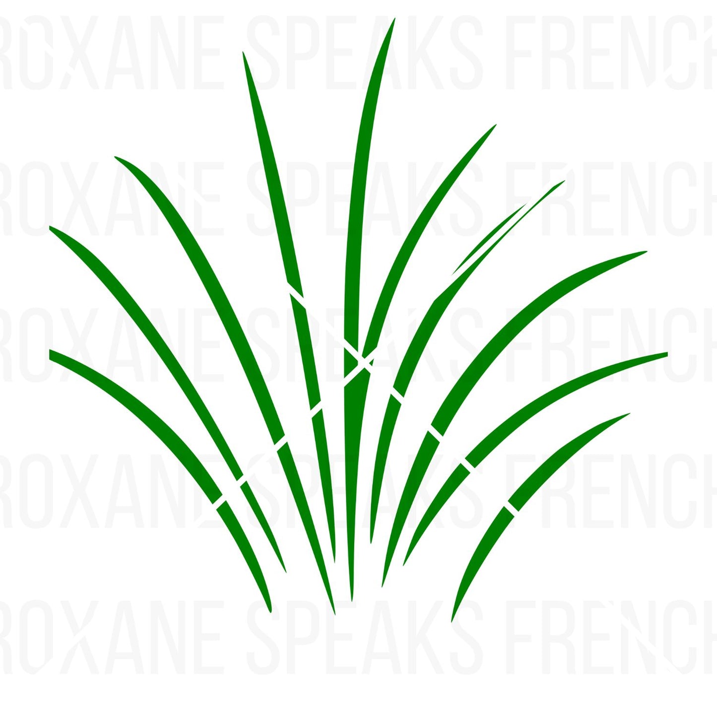 Vibrant green grass clipart showing a lush tuft of grass with broad blades and subtle white highlights.