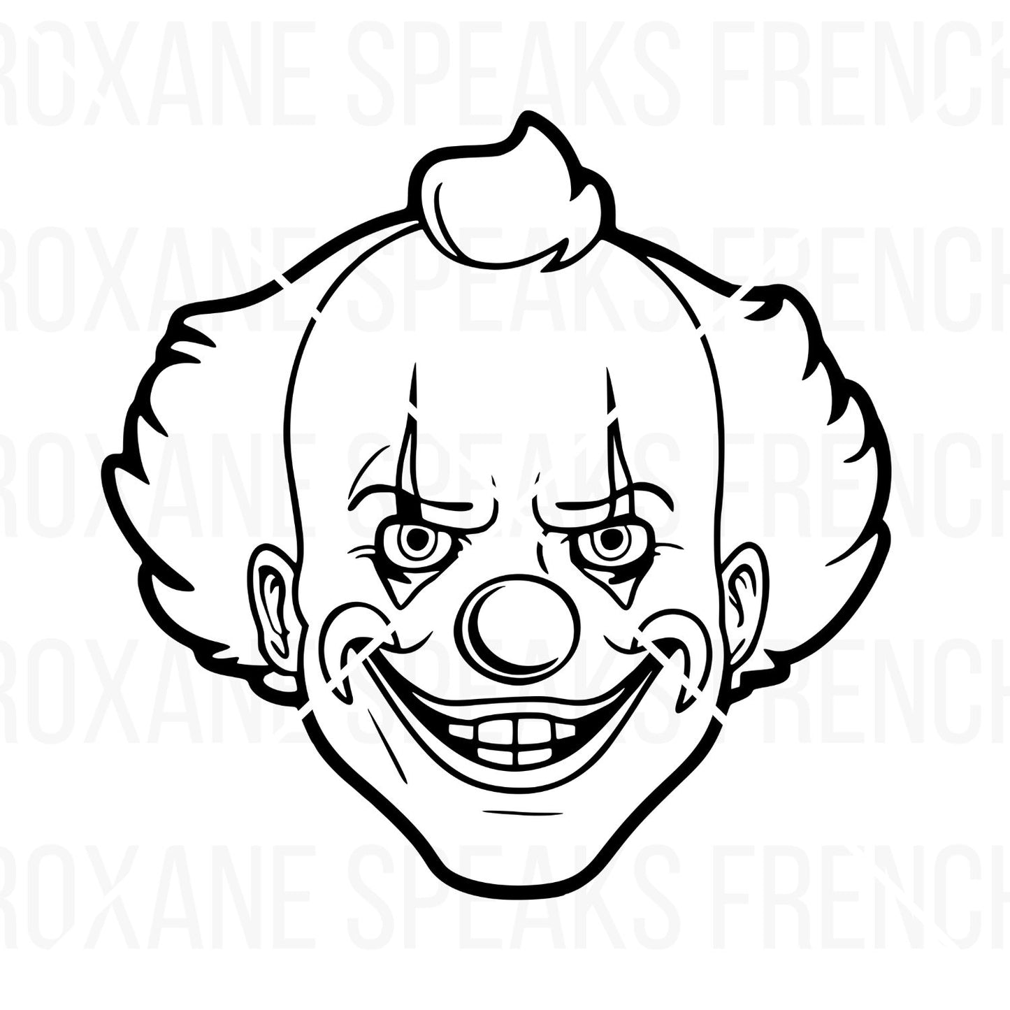 Scary clown SVG featuring a high-quality outline vector design with a menacing expression and bold details. Perfect for cutting machines like Cricut and Silhouette, as well as crafting, digital projects, and Halloween-themed designs.