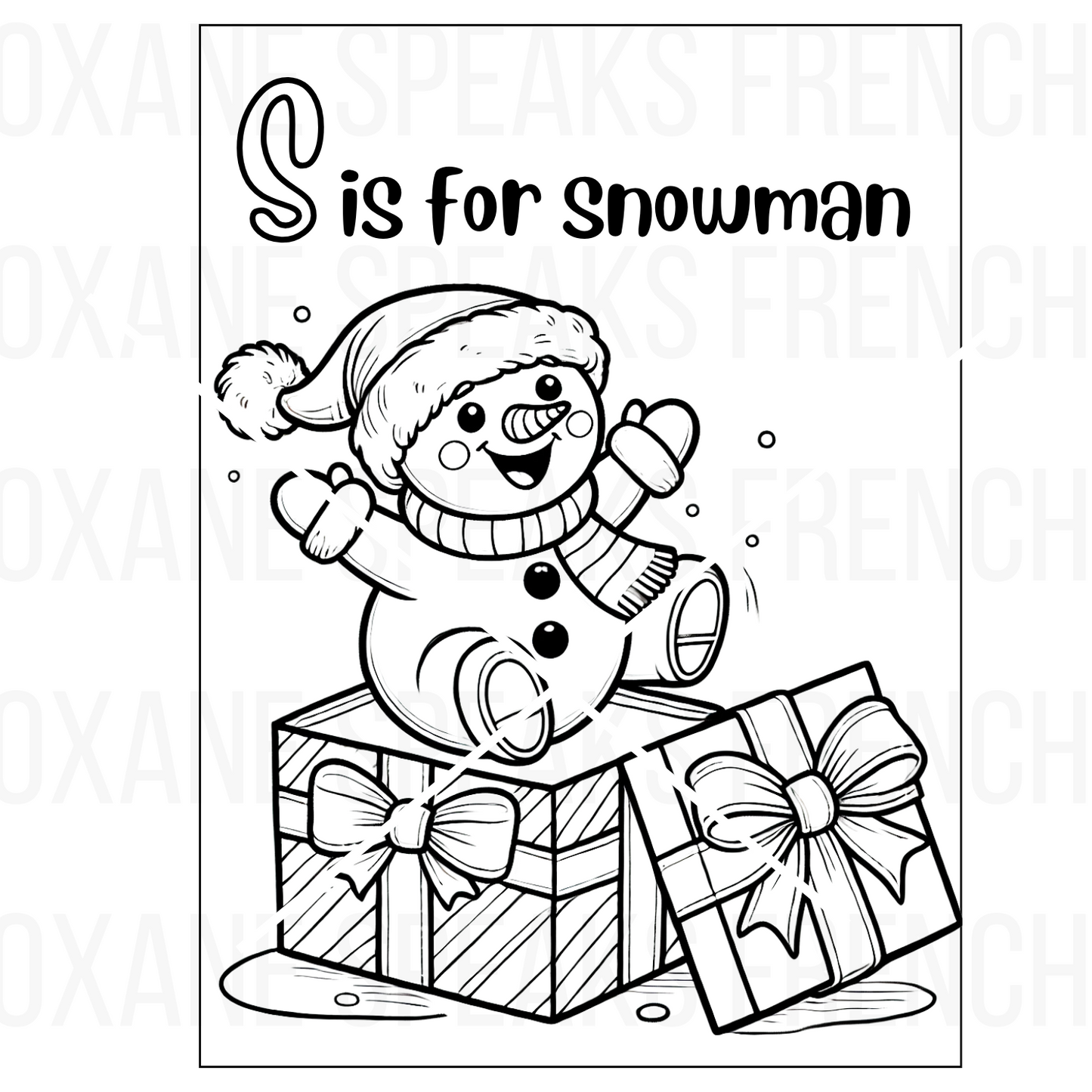 S is for Snowman Coloring Page - Printable Christmas Alphabet Activity for Kids