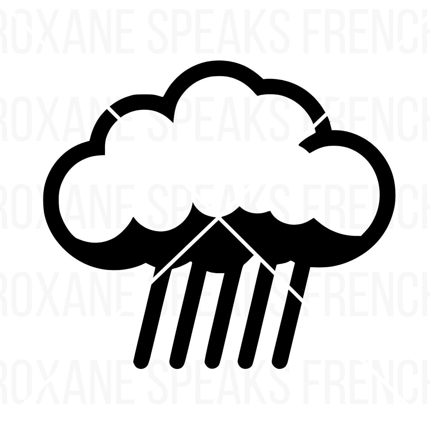 Kids' weather coloring page featuring a simple outlined rain cloud with bold raindrops. Easy to color.