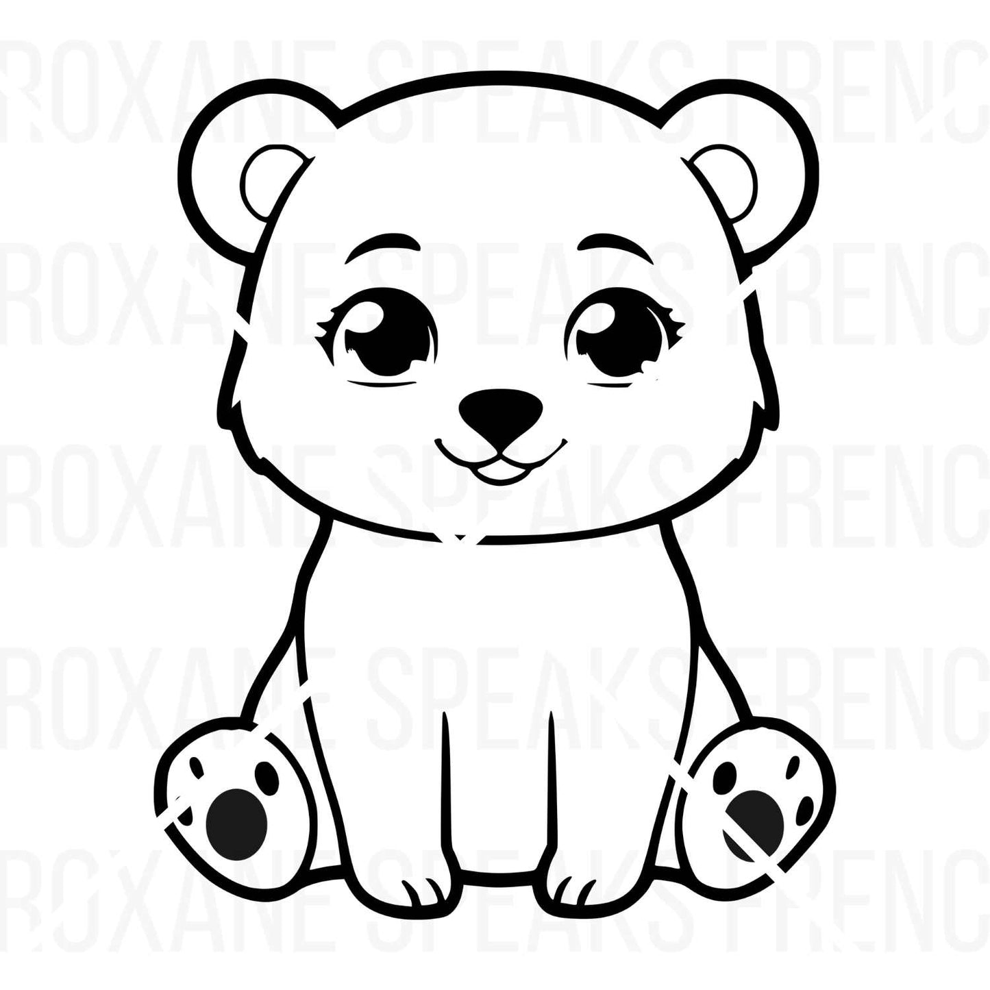 Adorable sitting polar bear SVG – A kawaii-style baby polar bear clipart with cute, expressive eyes. Works beautifully for nursery decor, kids' crafts, T-shirts, and printable art. Scalable for laser engraving, stickers, and commercial use.