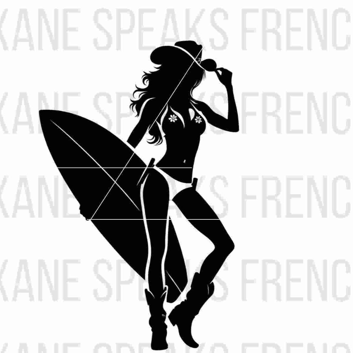 trendy sexy coastal cowgirl with cowboy hat black silhouette