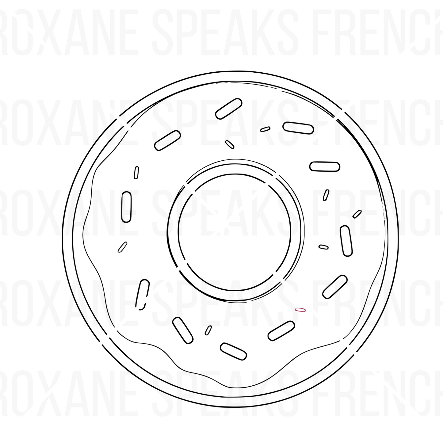 Simple black and white outline of a donut with scattered sprinkles, available in both SVG and PNG formats, suitable for a wide range of creative and commercial uses.
