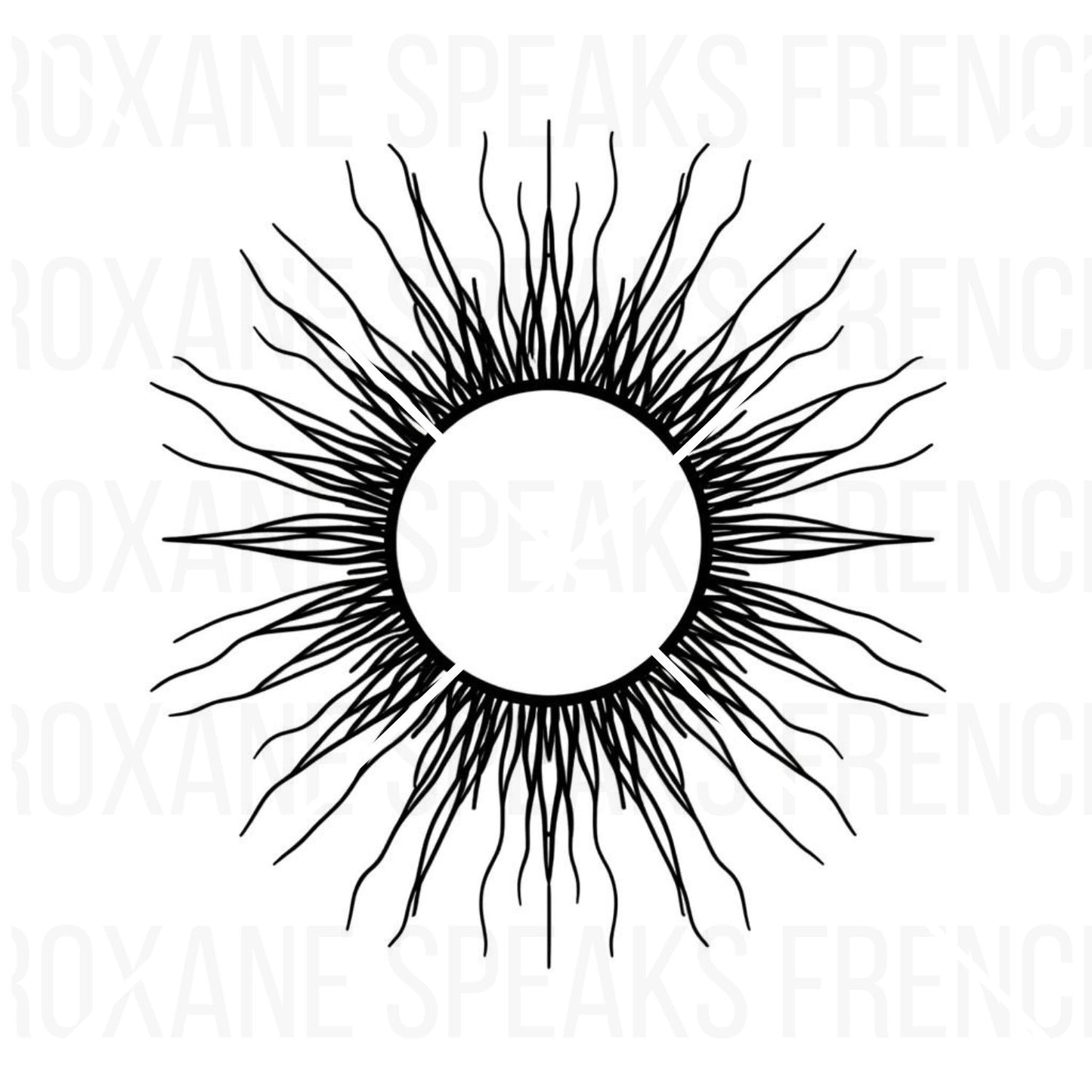 Black and white Artistic Sun Rays Clipart on white background