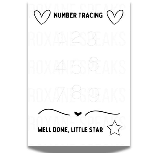 Number tracing worksheet with numbers 1 to 10 for preschoolers, featuring dotted outlines for tracing and a "Well done, little star" message at the bottom.






