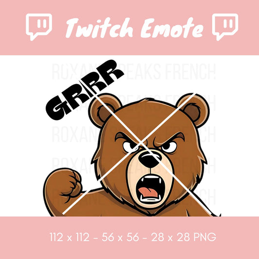 A Twitch emote displaying an angry bear with a fierce expression, clenching its fist, ready to strike. The emote captures the intensity of a heated moment in gaming, making it perfect for streamers