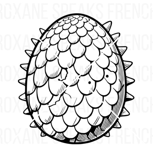 Intricately detailed baby dragon egg SVG and clipart, featuring a textured surface with layered scales and pointed tips