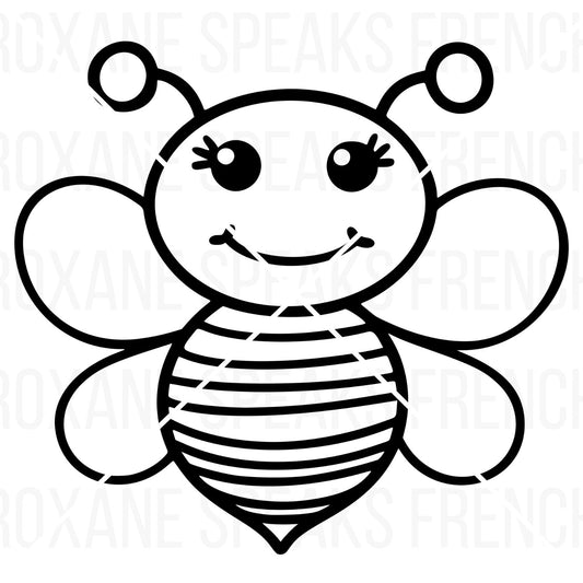 cartoon Bee SVG And Clipart with a big black outline and a friendly smile