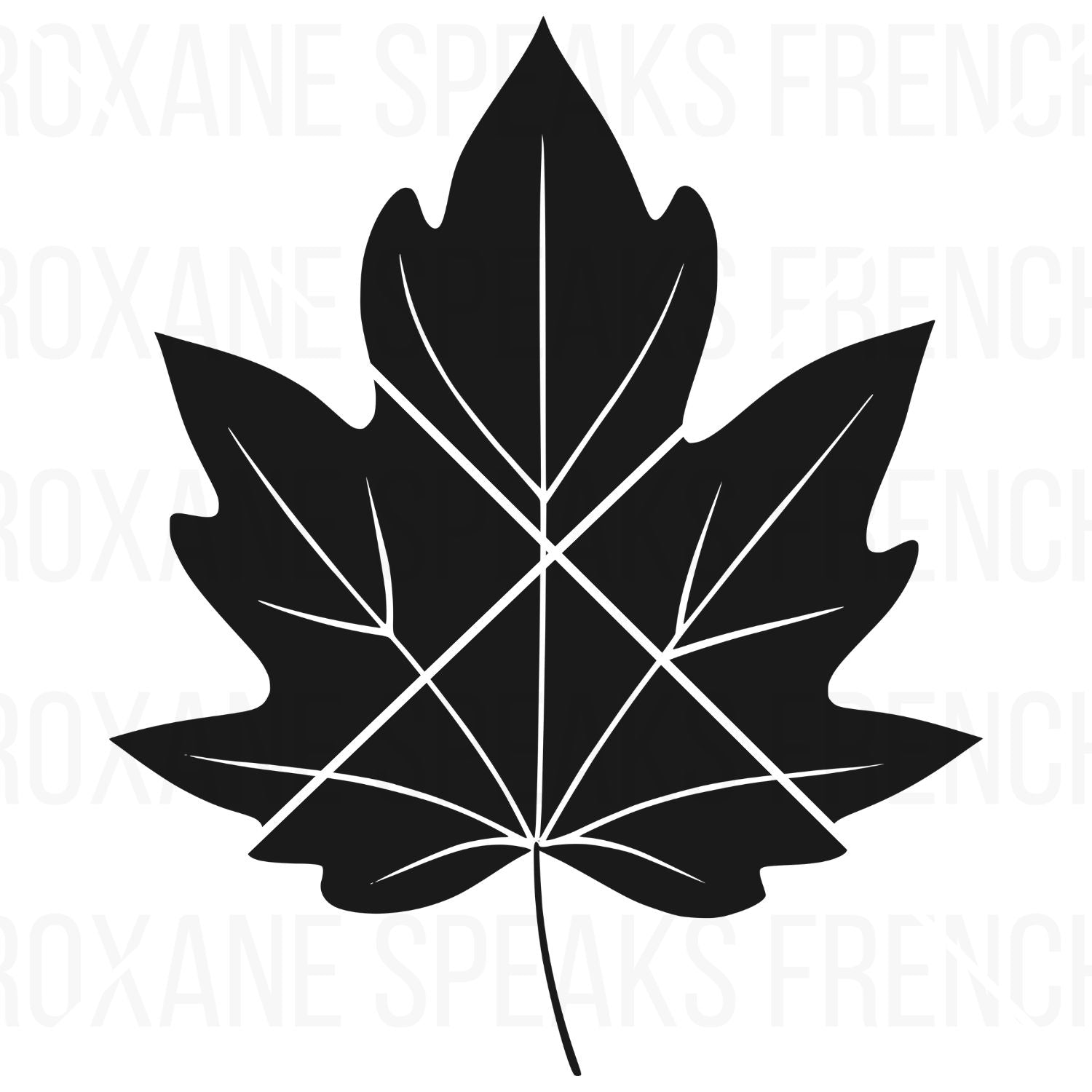 Black silhouette autumn leaf clipart of a maple-style leaf with negative space showing the vein details.