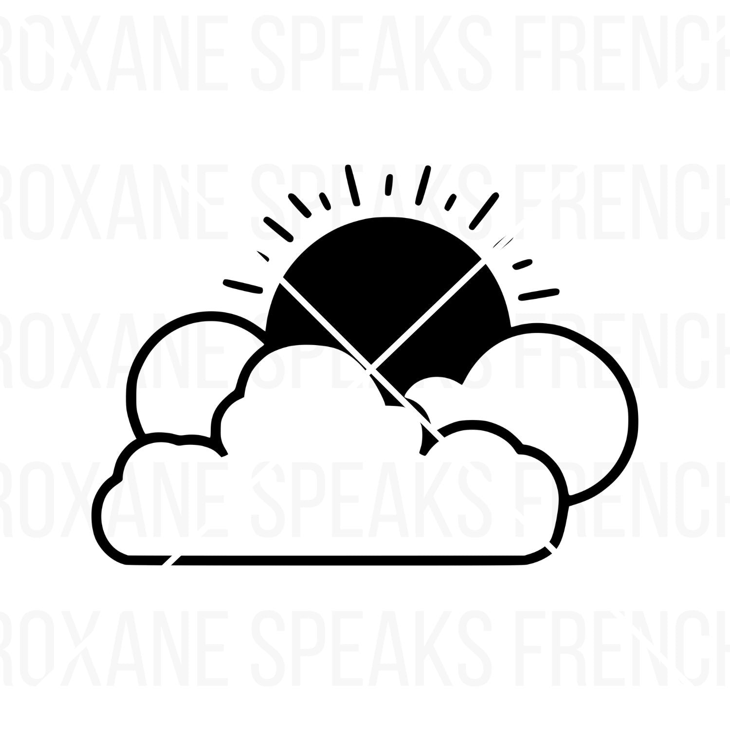 Sun & clouds outline coloring page. Simple weather design with bold black lines for easy coloring.