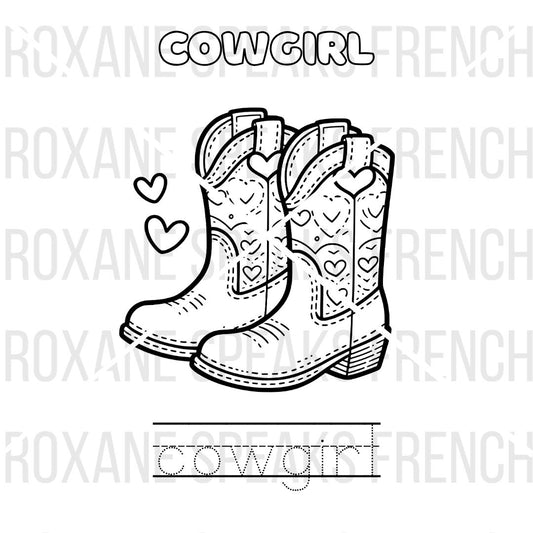 Cowgirl Boot Coloring Page | Printable PDF