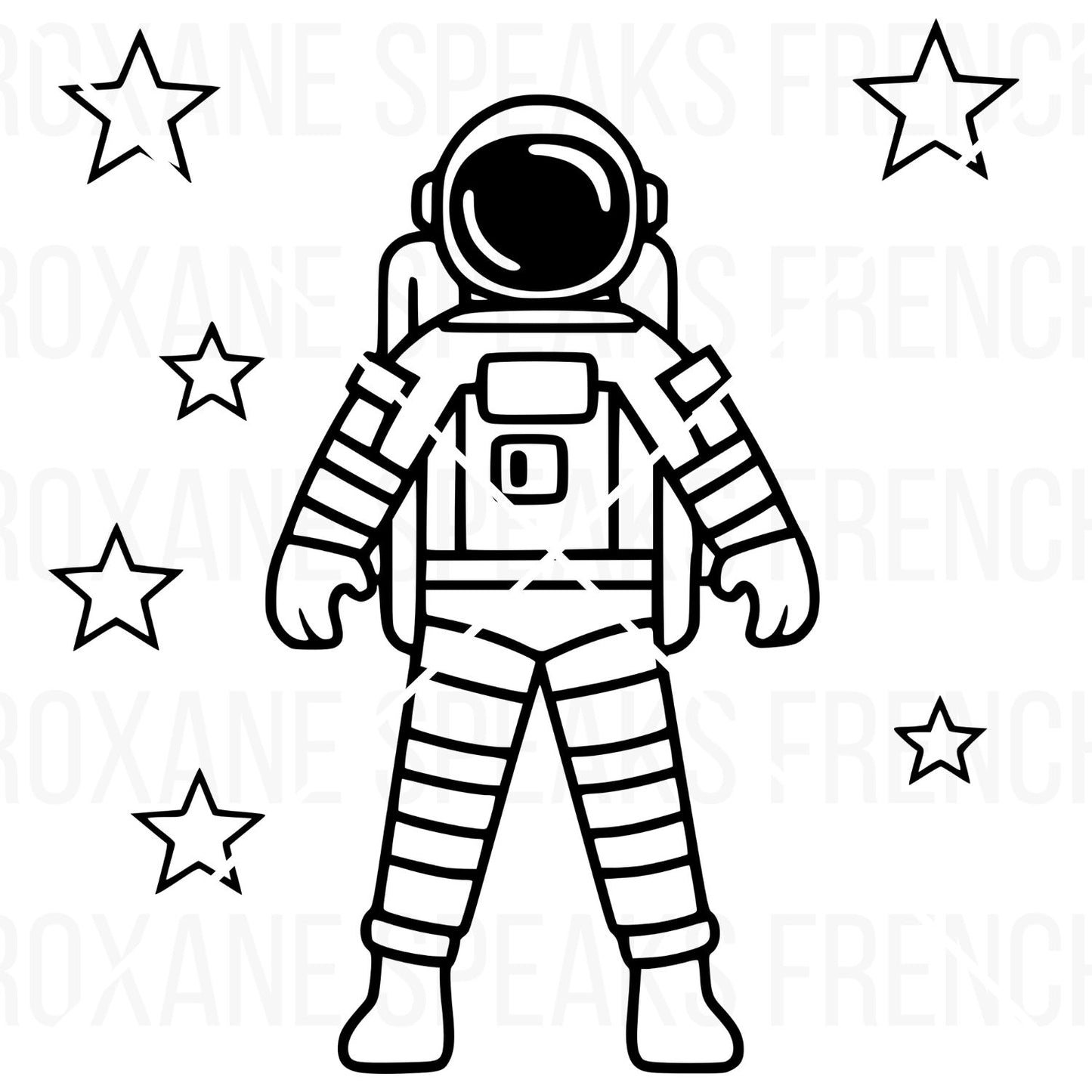 Cute astronaut SVG cut file for Cricut and Silhouette machines. Cartoon astronaut in spacesuit, surrounded by stars. Ideal for kids' crafts, nursery decor, and party supplies.
