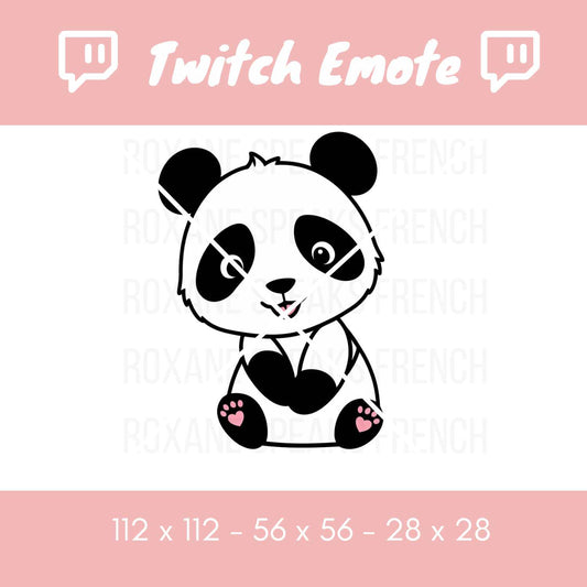 A cute panda Twitch emote featuring a kawaii-style panda sitting with heart-shaped paw pads. The panda has a sweet, friendly expression, making it perfect for wholesome and cozy chat reactions.