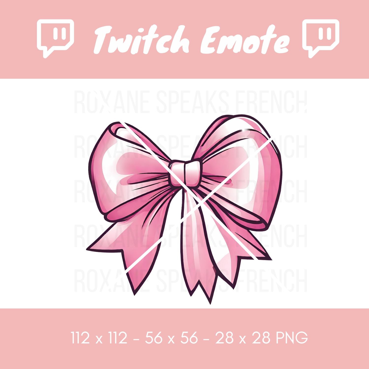 A Twitch emote featuring a playful pink bow with vivid shades and subtle highlights, perfect for adding a touch of whimsy to your channel.