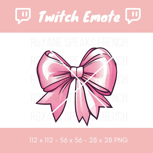 A Twitch emote featuring a playful pink bow with vivid shades and subtle highlights, perfect for adding a touch of whimsy to your channel.