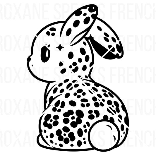 Charming bunny SVG featuring a detailed spotted bunny sitting with floppy ears, perfect for crafting, cutting, and creative projects