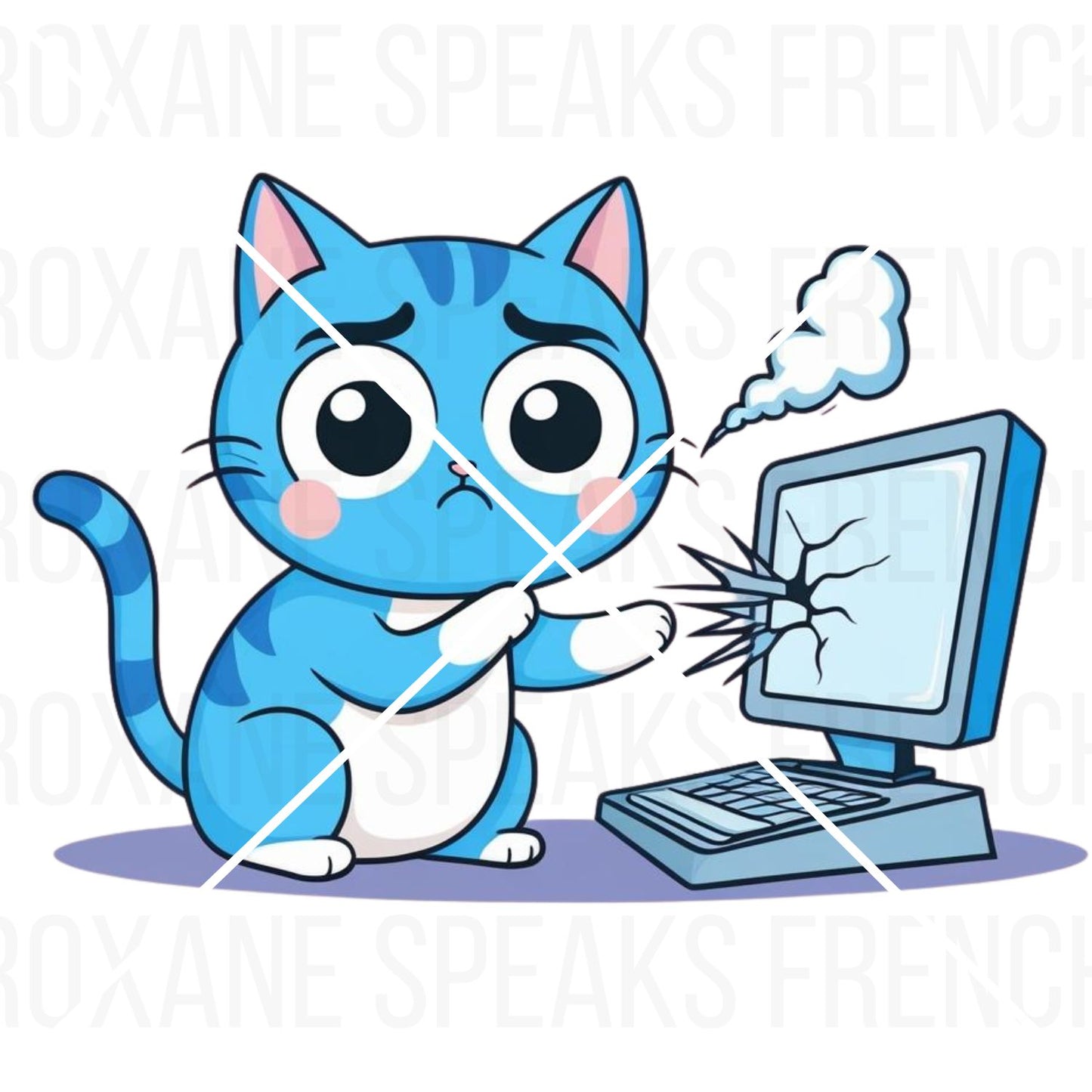 Frustrated Blue Cat after his computer broke down emote for Twitch