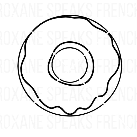 SVG and PNG illustration of a simple glazed donut outline, perfect for various creative projects including vinyl cutting, digital printing, and themed event decorations.