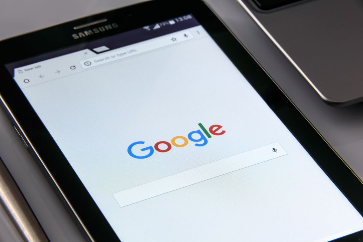 Samsung tablet displaying the Google search homepage
