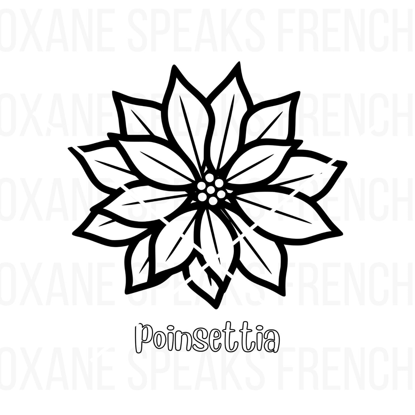 Poinsettia coloring page with a bold outline of a Christmas flower, perfect for holiday-themed coloring activities and crafts.