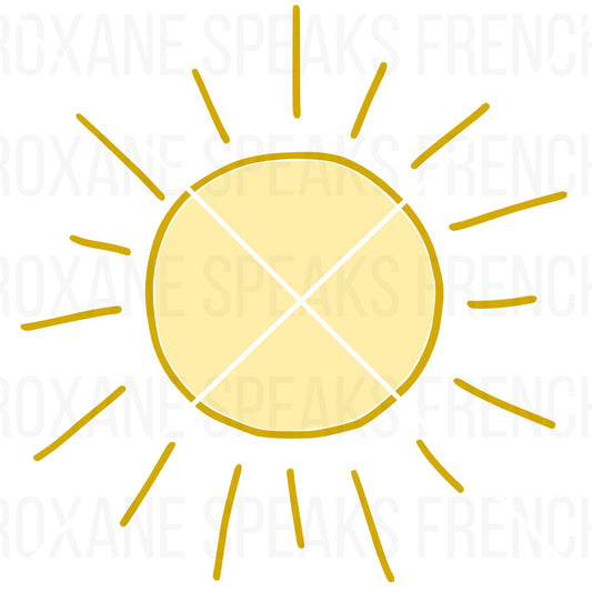 A simple illustration of a yellow sun clipart with a solid center and classic triangular sun rays.