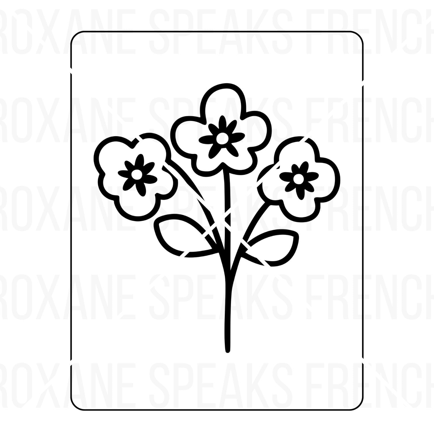 Three Simple Flowers Featuring Bold Black Outlines for Coloring