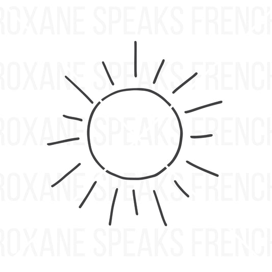 Simple sunburst clipart, shown as a minimalist black outline SVG with clean, straight sun rays.
