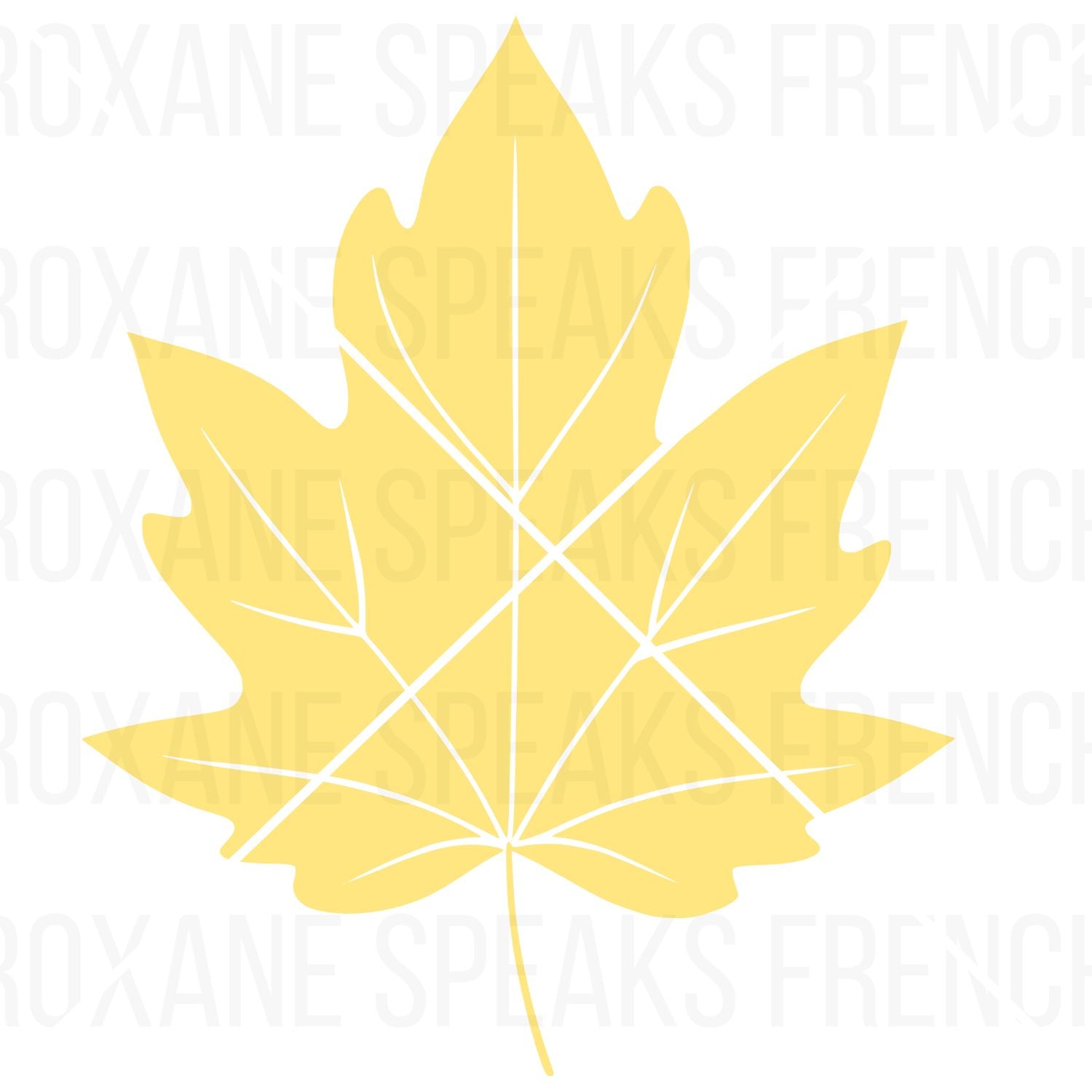 Bright yellow solid autumn leaf clipart, maple-style, with white vein cutouts.