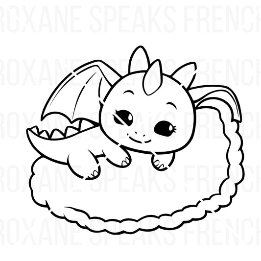 Baby Dragon on Pillow SVG Clipart - Sleepy Design