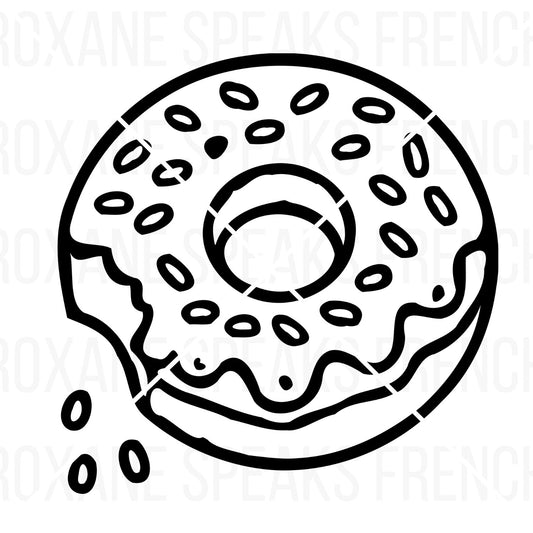 Vector illustration of a donut with a bite taken out, in a simple outline style suitable for SVG projects and crafting.