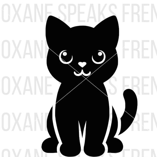 Cute black cat with heart-shaped nose on white background.