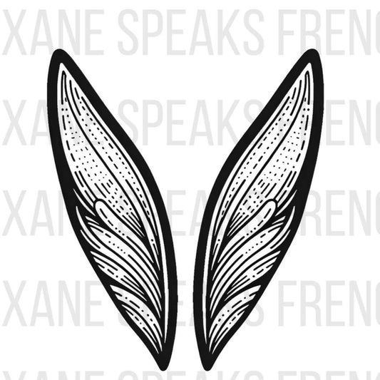 A detailed black and white illustration of two upright bunny ears with intricate line work and shading. The design is elegant and minimalistic, making it suitable for various digital and print projects.