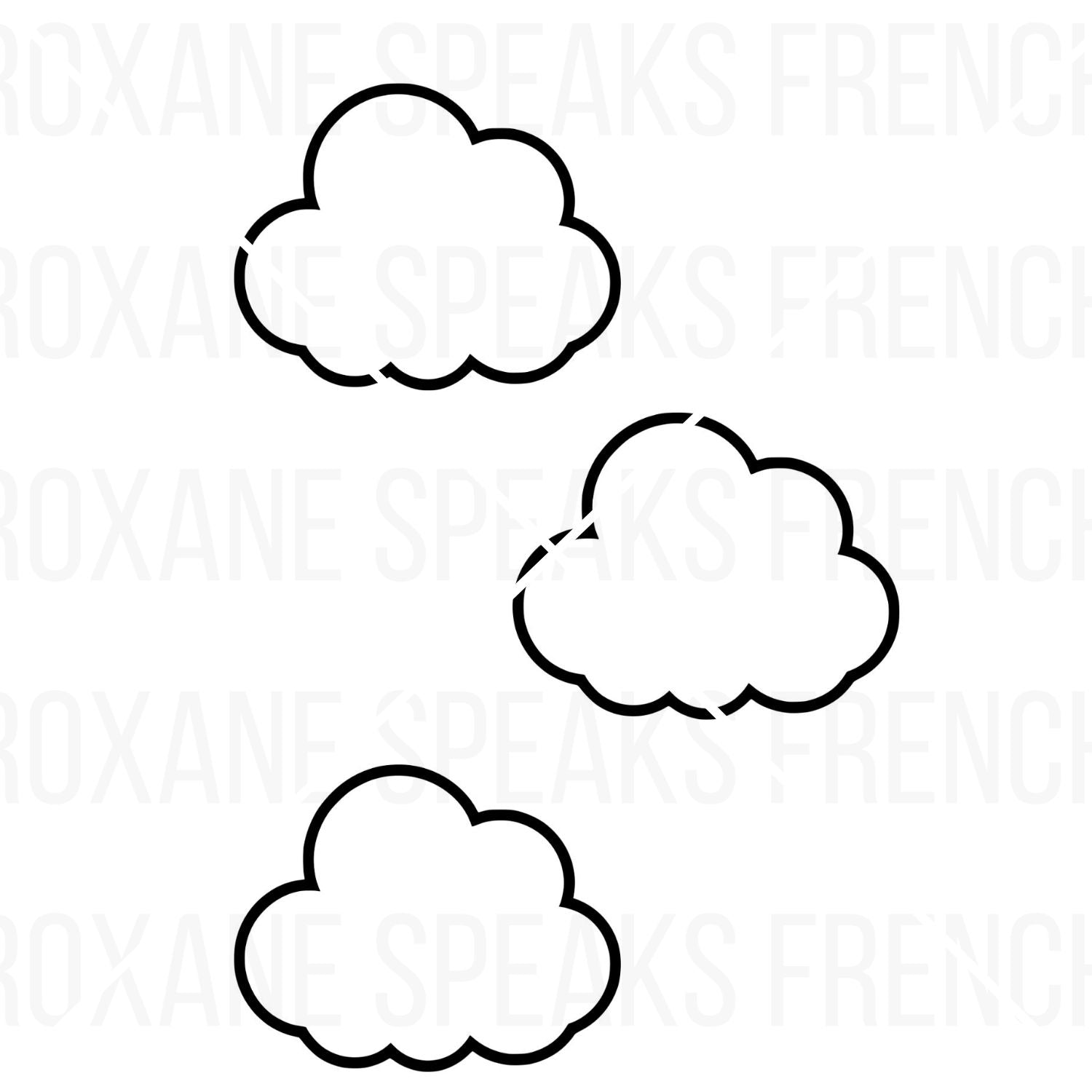 Set of three cloud outlines for a kids' coloring page. Simple weather or sky theme.