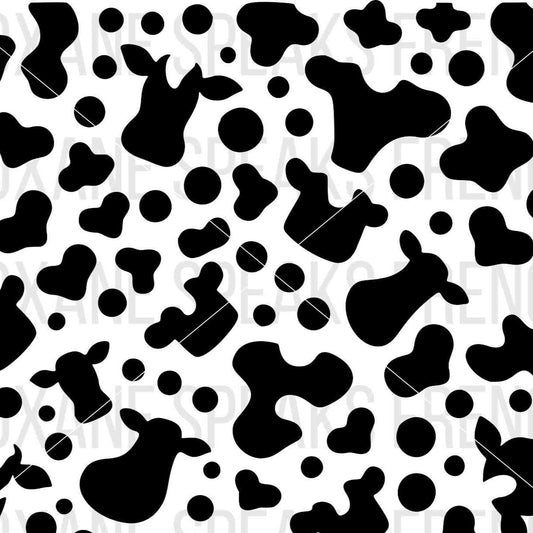 Black and white illustration of a cow print pattern with irregularly shaped spots. The image is available in SVG.