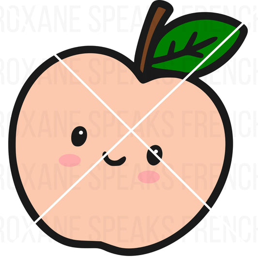 cute peach clipart​ with green leaf on white background
