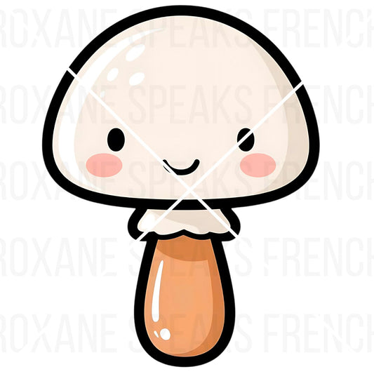 Cartoon mushroom with a smiling face on a white background