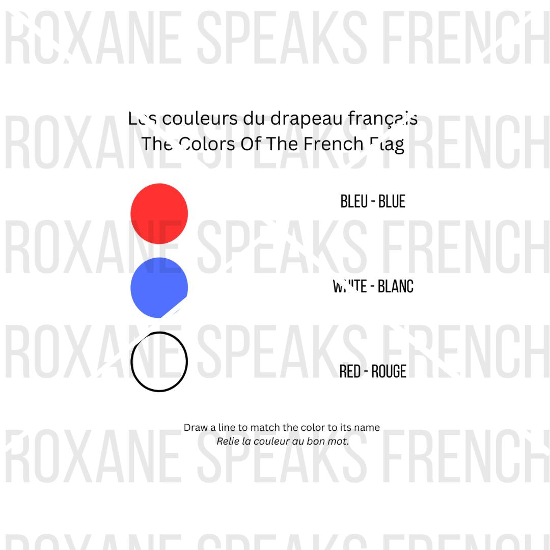 Educational graphic about the colors of the French flag with red, blue, and black circles.