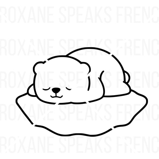 A minimalist black and white polar bear SVG outline, designed for use with Cricut, Silhouette, and laser-cutting machines. The clean lines and simple silhouette make it perfect for DIY crafts, T-shirts, vinyl decals, and sublimation printing. This high-quality digital file is fully scalable and optimized for precision cutting