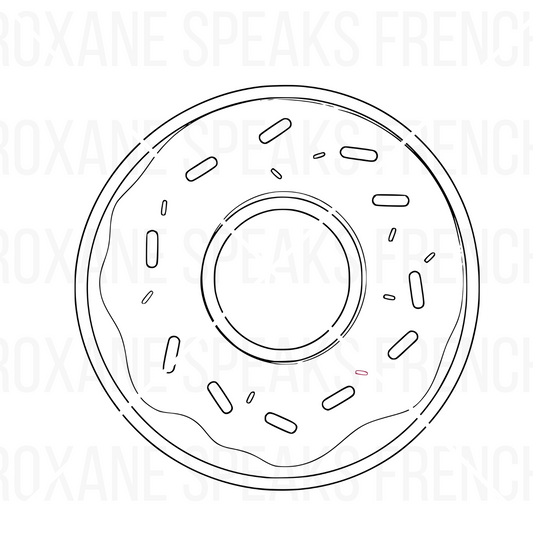Simple black and white outline of a donut with scattered sprinkles, available in both SVG and PNG formats, suitable for a wide range of creative and commercial uses.