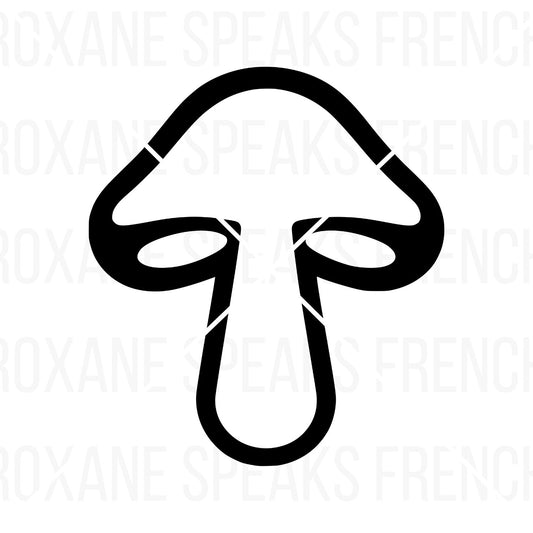 Simple mushroom silhouette SVG with bold lines, black on a light background.