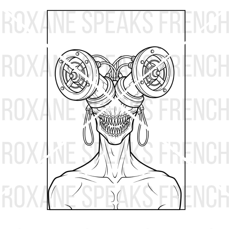 Detailed Siren Head face coloring page - intricate horror character head with speaker details, perfect for advanced coloring enthusiasts and teens