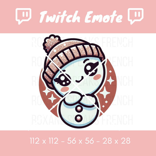 Cheeky snowman Twitch emote featuring a playful expression, glittery beanie, and sparkling accents. Designed as a winter-themed static PNG, perfect for streamers looking to add a sassy and festive vibe to their chats on Twitch or Discord