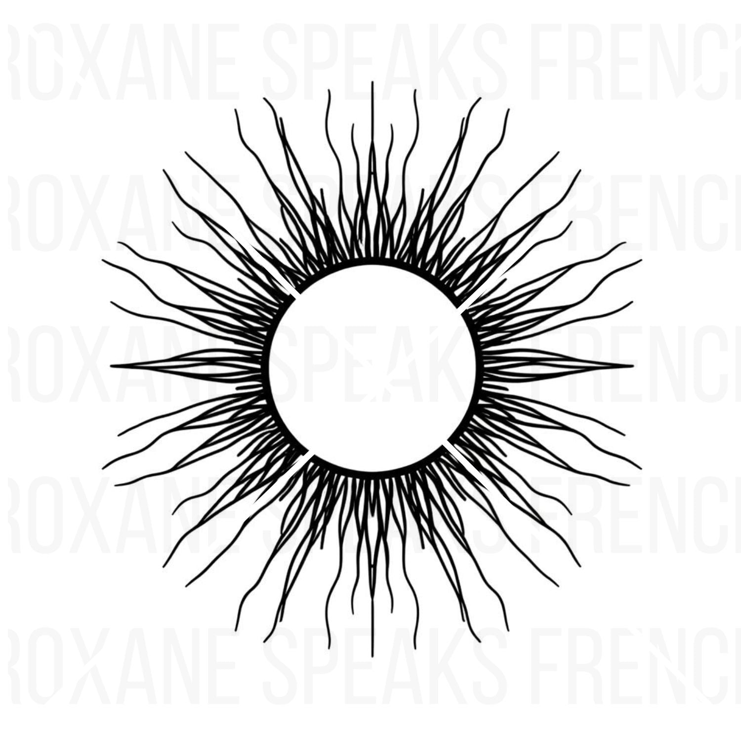 Black and white Artistic Sun Rays Clipart  on white background
