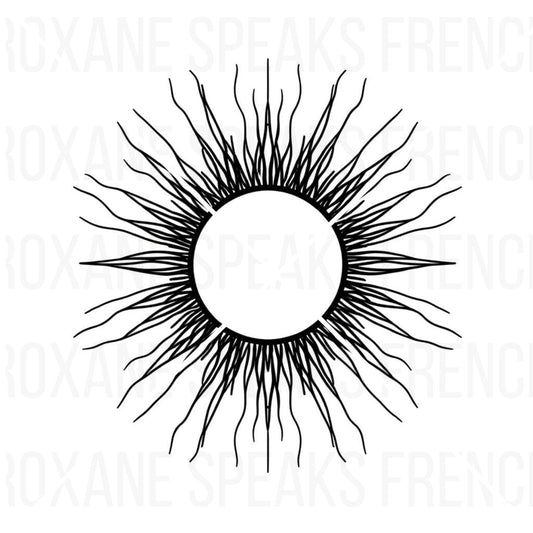 Black and white Artistic Sun Rays Clipart  on white background