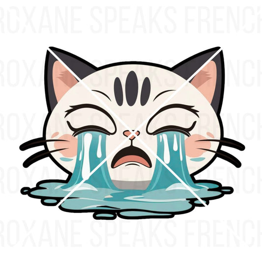 Sad Kitty ugly cry emote for Twitch and Discord showing a cute white cat with a heartbroken expression and huge blue tears.